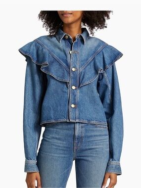 Women's Blue Ruffle-Trim Denim Jacket